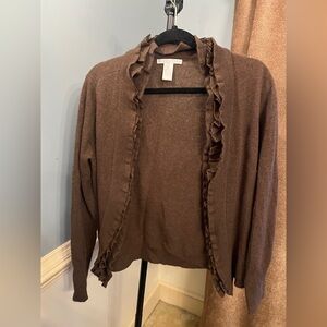 Sarah‎ Spencer Chocolate Ruffled Cardigan large lamb wool blend